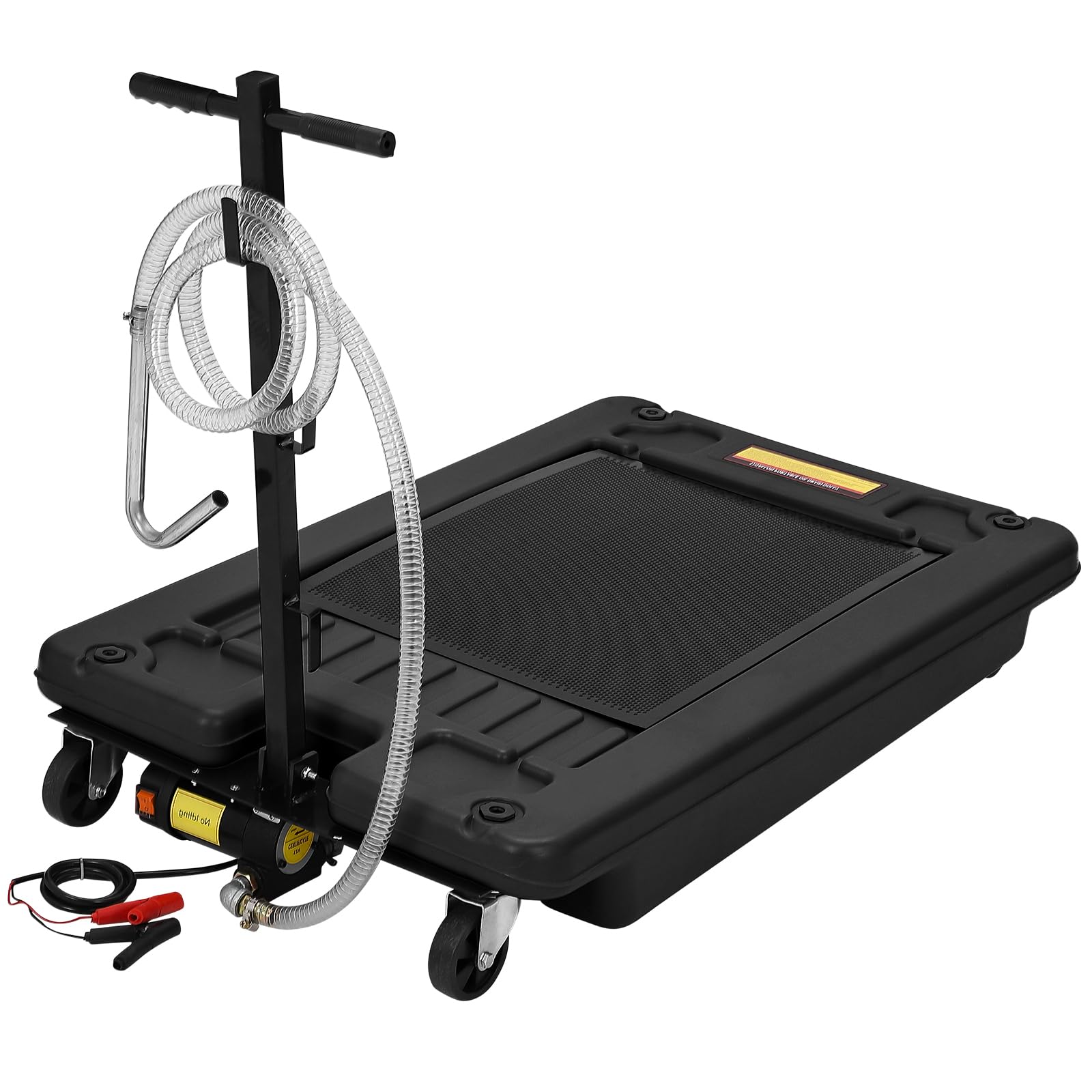 20 Gallon Oil Drain Pan Oil Drain Tank with 12V Electric Pump, 76L Low Profile Oil Drain Pan, Oil Change Pan with T Foldable Hand and Wheels, 8FT Hose Oil Drain Cart (Electric Pump-20 Gallon-Black-PP)