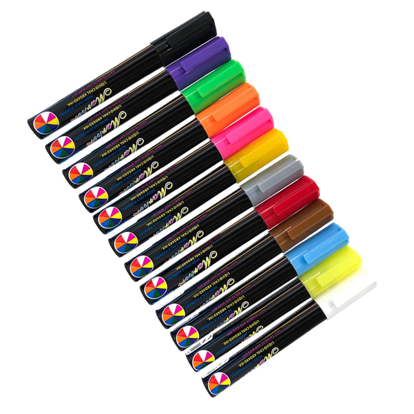12 Pennarelli Fluorescenti Cancellabili per Lavagna, Punta 6mm, Plastico Liquido, per Lavagna Bianca e Regalo di Natale