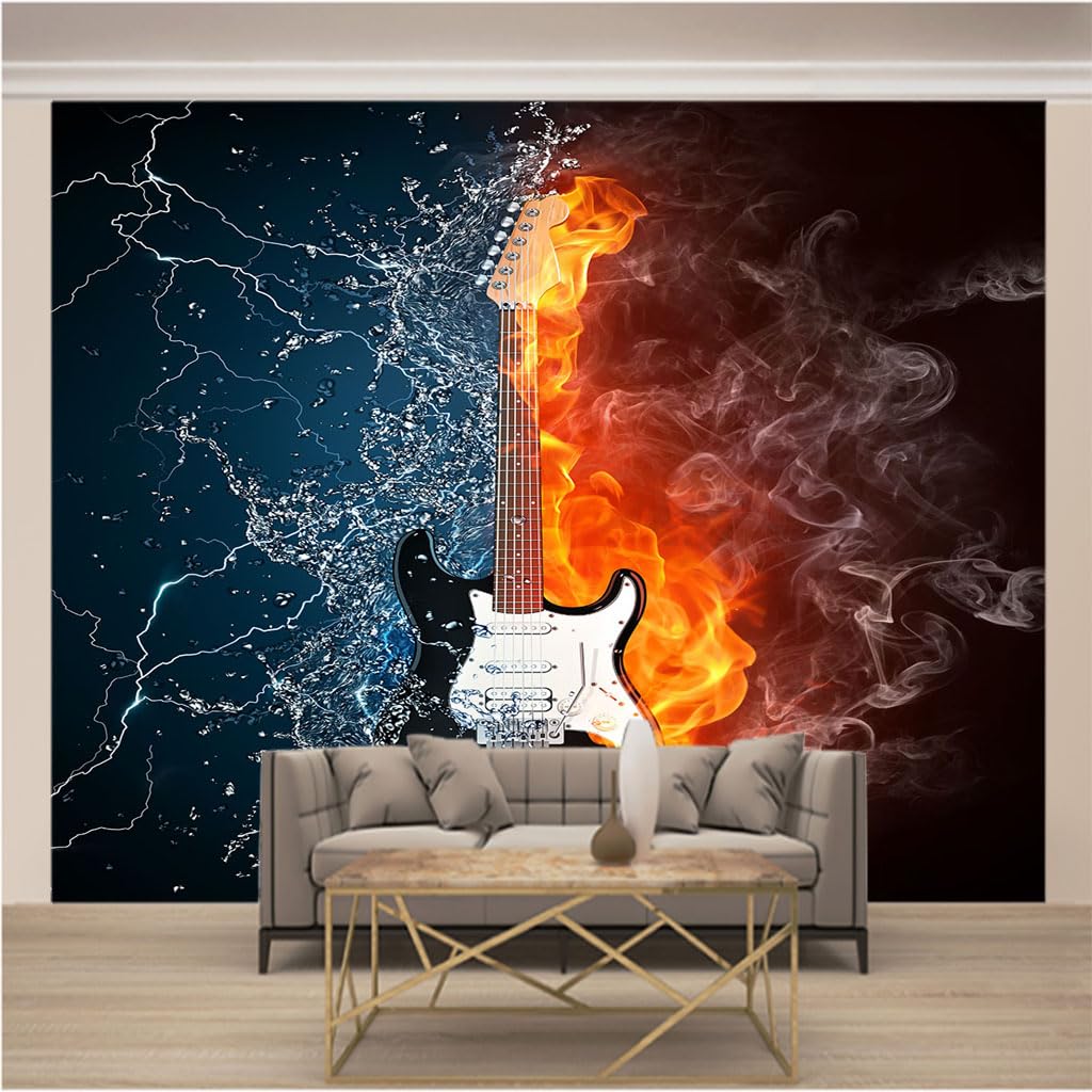 Papier peint intissé guitare 3D 400x280cm pour grand mur de salon