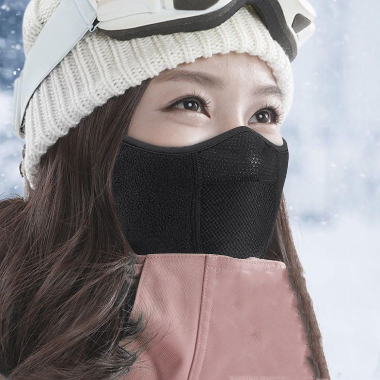 Half Face Mask Adjustable Fastener Windproof Men Women for Skiing Snowboarding Motorcycling Running Winter Outdoor Sports Highly Breathable Warming (Black) — view 6