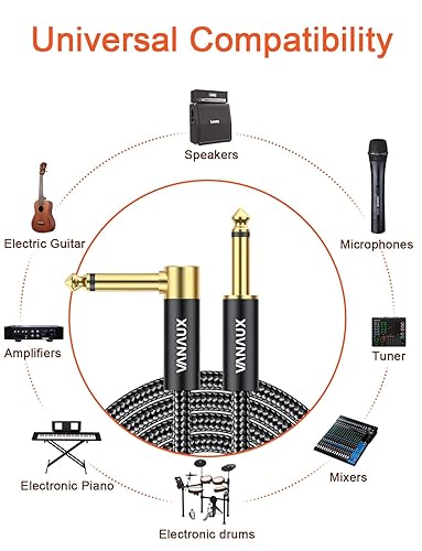 Miniatura 4 de Cable de instrumento de ángulo recto de 90 grados de 14 de pulgada de 0.250 in, cable de altavoz TS mono Jack compatible con guitarra, teclados,