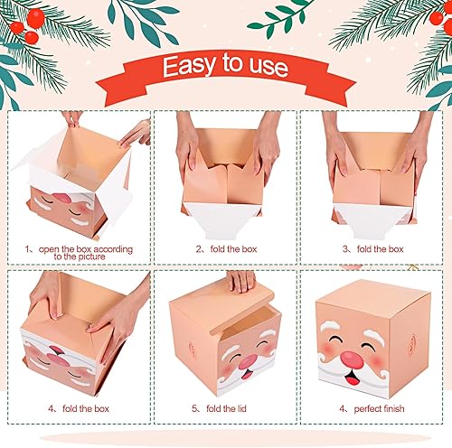 Miniatura 3 de Haysandy Juego de 2 cajas de Navidad con diseño de muñeco de nieve y Papá Noel, cajas apilables con tapas, cajas de regalo apilables con sombreros