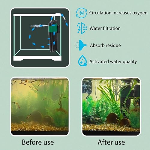 Miniatura 5 de FREESEA Bomba de filtro de energía para acuario filtro interno de 5 vatios aumenta oxígeno 4 en 1 bomba  132 GPH para hasta 150 galones