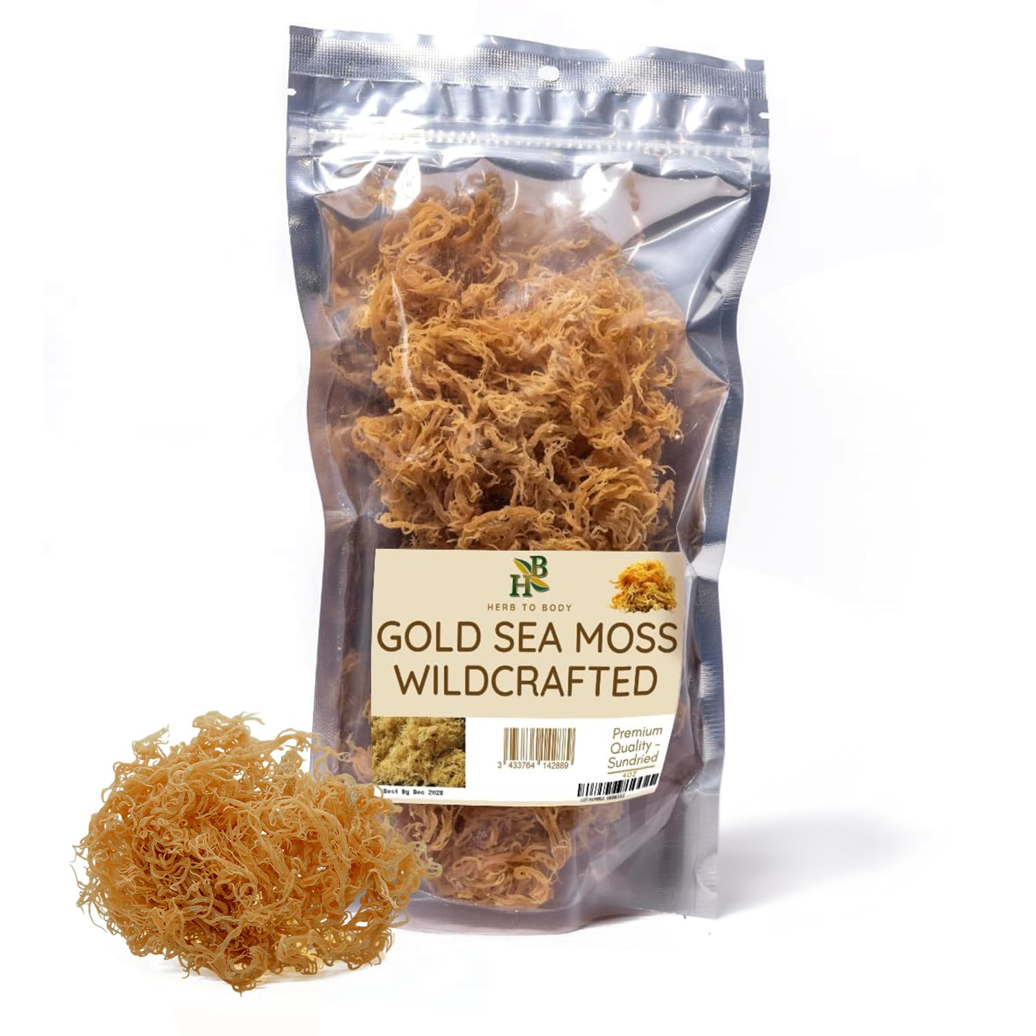 Herb To Body Irish Sea Moss – 4oz, Gold, 100% Wildcrafted from Saint Lucia, Raw and Dried Sea Moss, Vegan Superfood with 90+ Minerals, Non-GMO