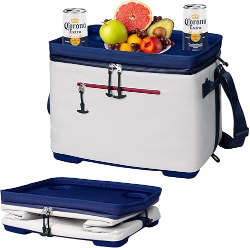 Caja enfriadora plegable para 40 latas, versátil bolsa térmica aislada a prueba de fugas con insertos duros y 4 soportes para tazas, baúl grande