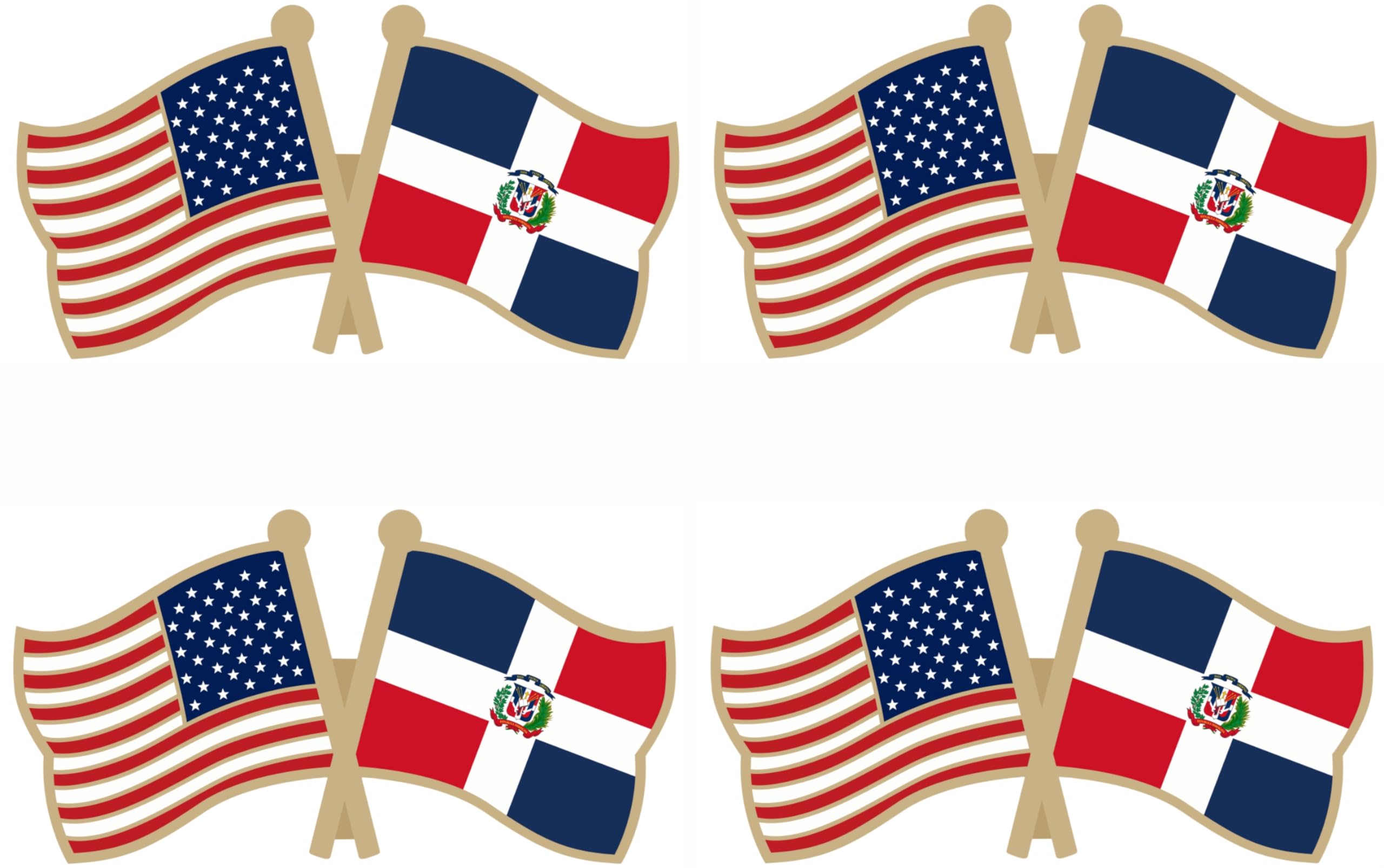 LUSEOAN USA and Dominican Republic Crossed Double Flag Lapel Pins Small Mini Dominican National Friendship Pin Badge, 4PCS