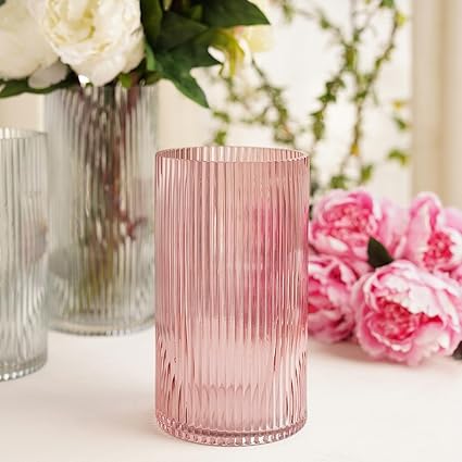 Pure Home + Living Pink Ribbed Straight Glass Vase - Small
