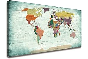 1 Piece Teal World Map Wall Art