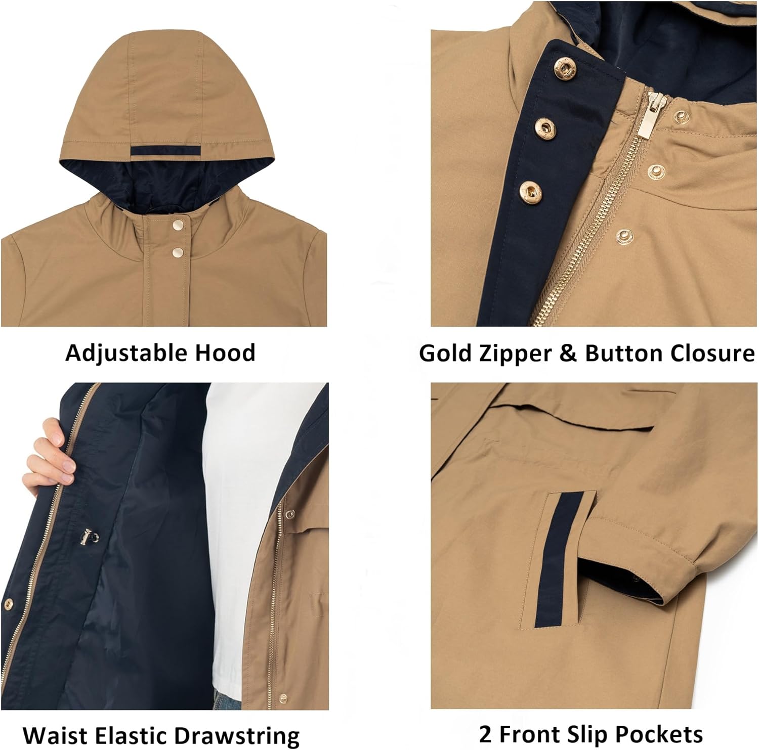 Alpine Swiss Tanya Womens Hooded Rain Jacket Long Raincoat Trench Coat Windbreaker - Image 3