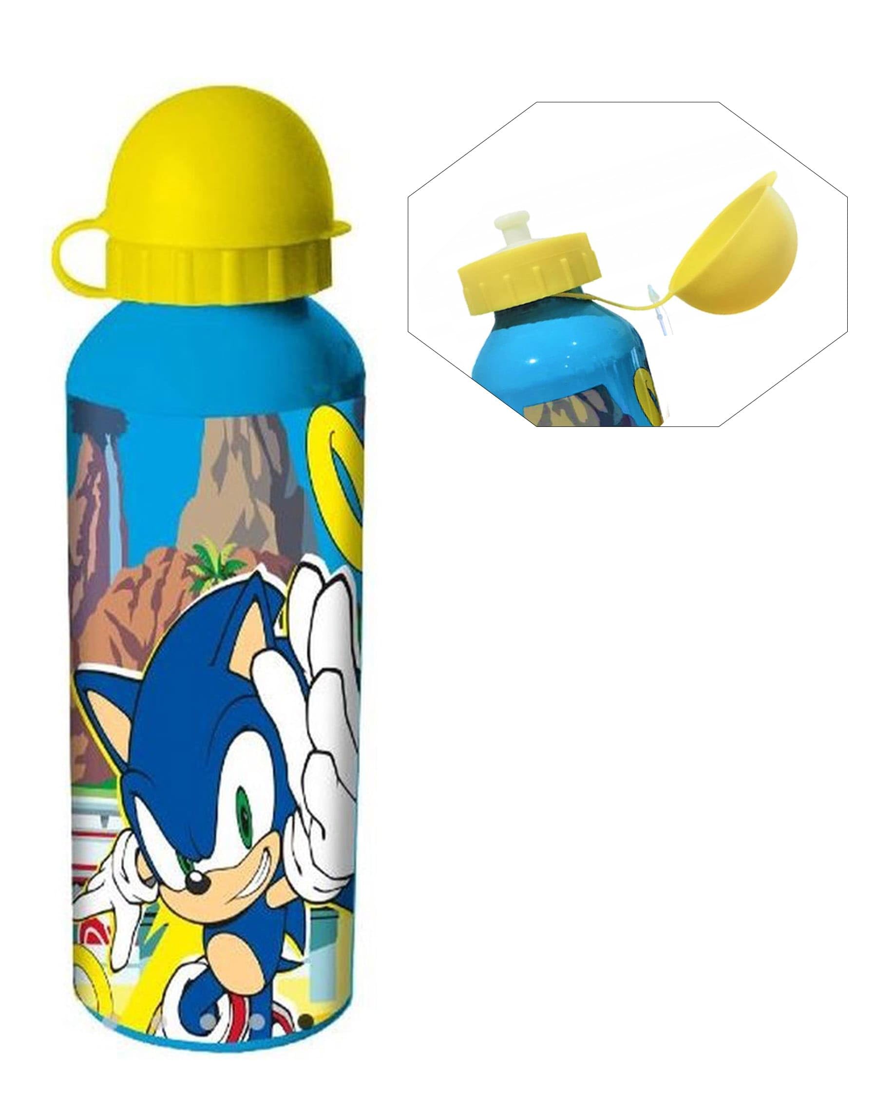 Hovuk Boys Yellow Sonic Character Kids Water Bottle For School- 500Ml| Leakproof Aluminum Drink Water Bottle- 21Cm| Bpa Free Cute Bottle For Kids 3+Years