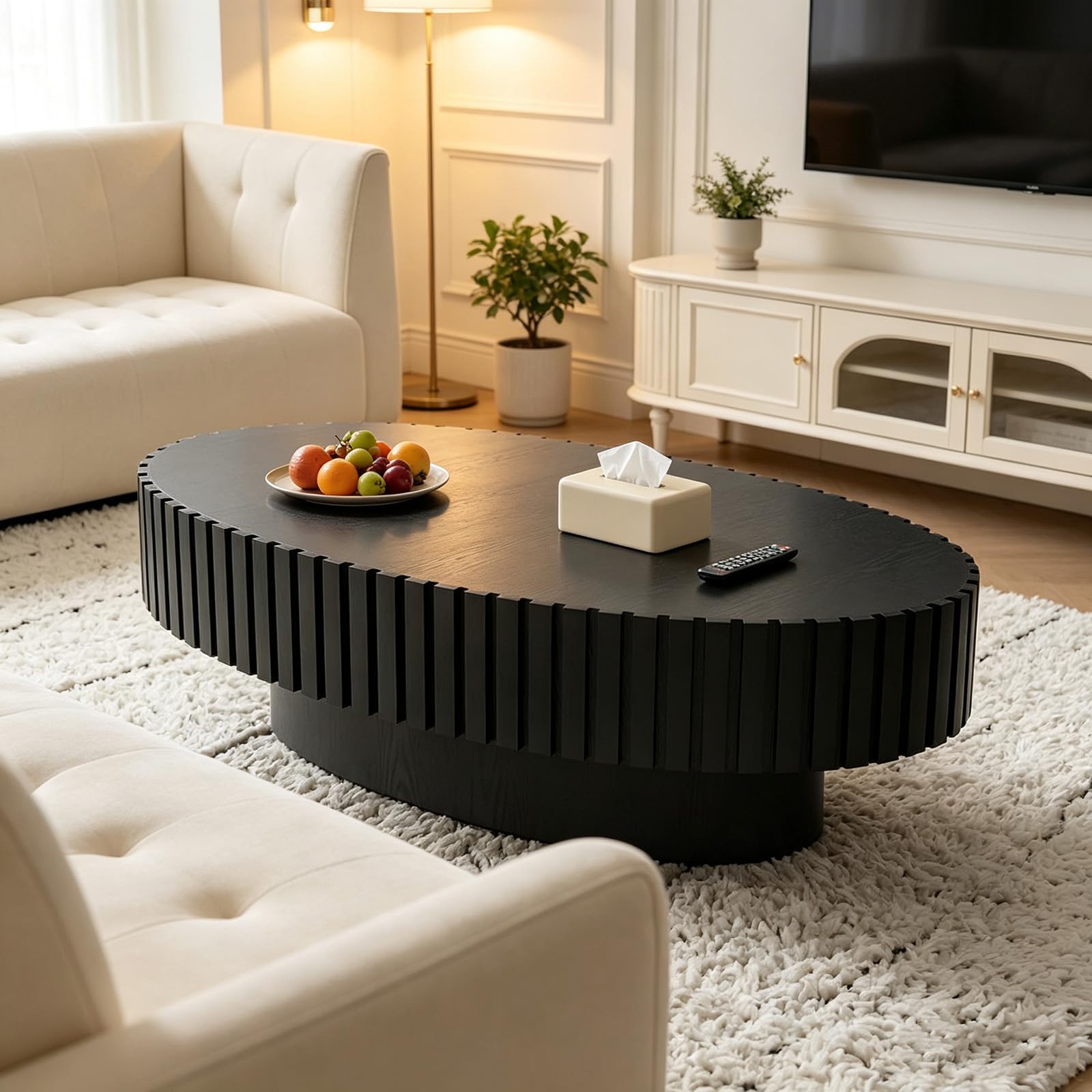 DYHQQ Oval Coffee Table with Pedestal for Living Room