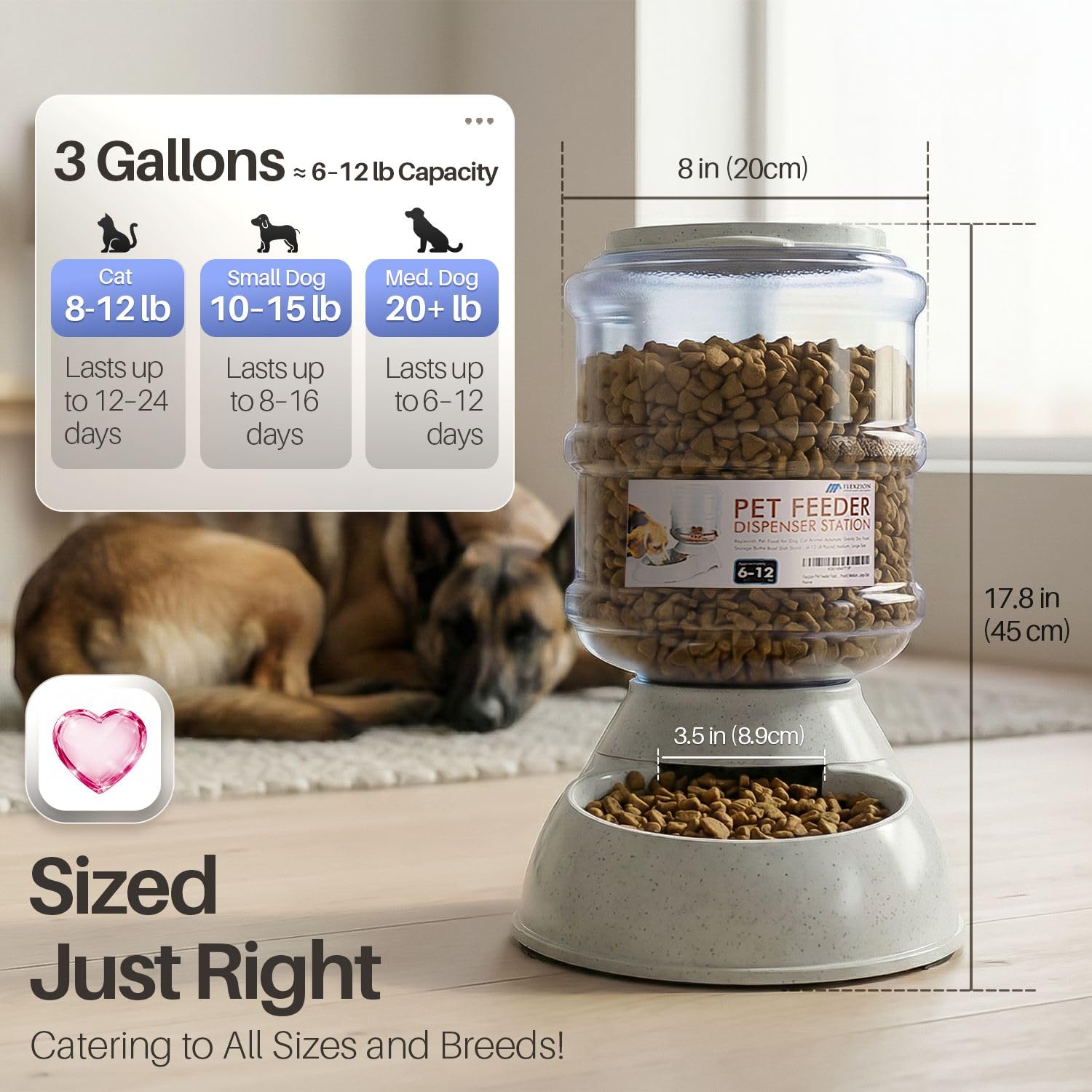 Flexzion Gravity - Dispensador de Alimentos para Mascotas (tamaño de 6 a 12 Libras) para Perros, Gatos, reposición automática, contenedor de Almacenamiento de Alimentos Secos, Cuenco para Perros y