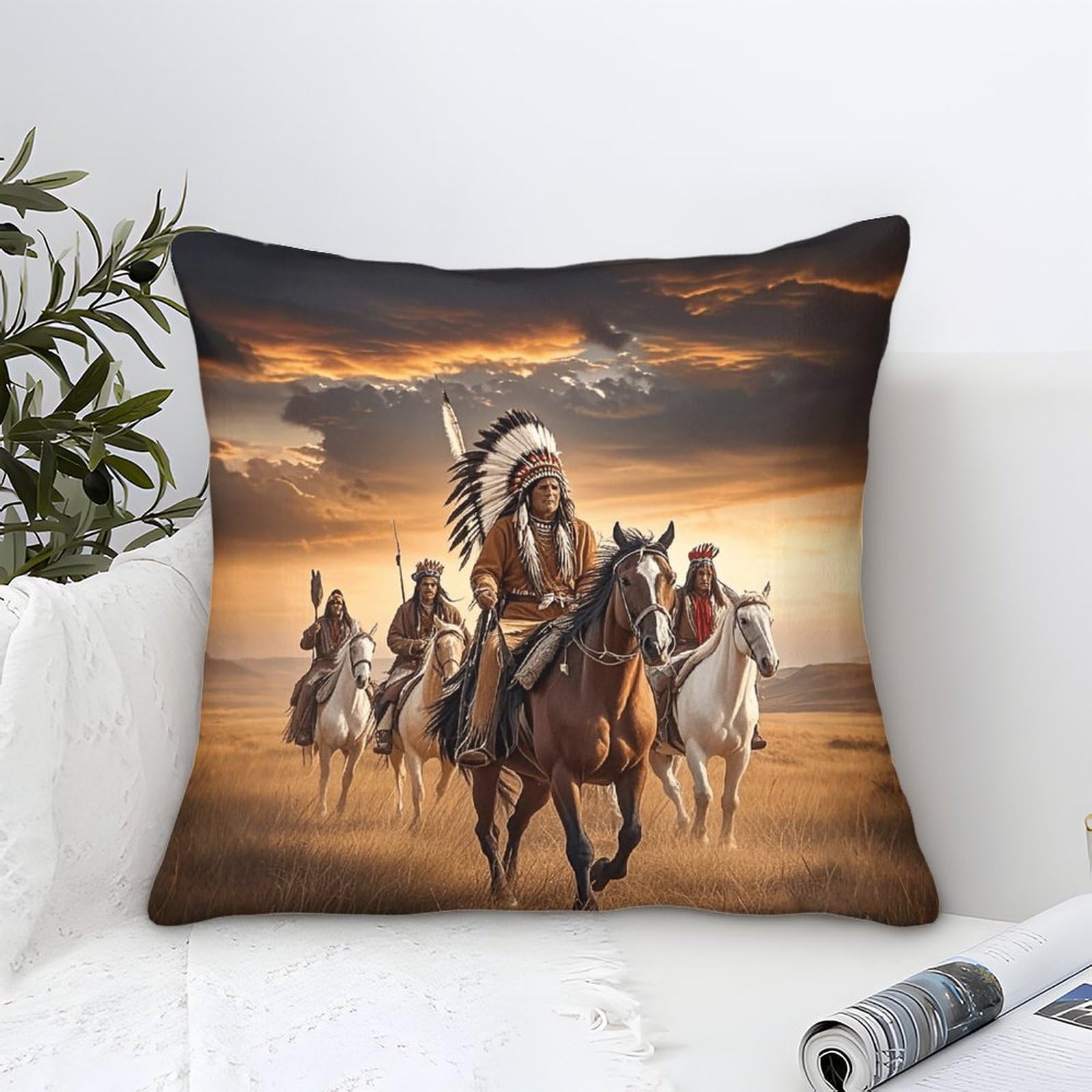 XiaopangXY Mohican Knight Cushion Cover 45x45cm Native American Throw Pillow Cover for Couch Sofa Home Decor, Microfiber
