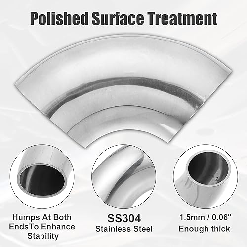 Miniatura 4 de X AUTOHAUX 1 unidad OD 1.65 pulgadas 90 grados de codo de tubo de escape de acero inoxidable SS304 para sistema de escape modificado para automóvil,