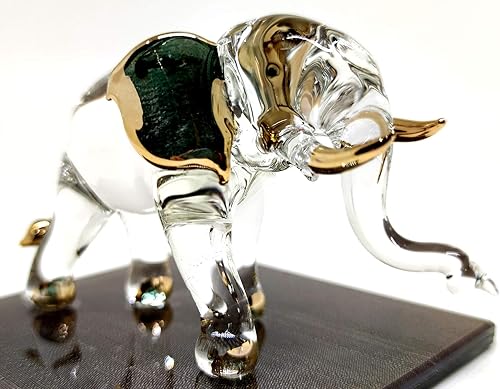 Miniatura 3 de Figuras artísticas de elefante en miniatura de vidrio soplado a mano, animales coleccionables, decoración de regalo, tronco (4.5 pulgadas, oro