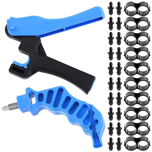 Mardatt 32 piezas de perforación de tubería de riego por goteo y herramienta de inserción de montaje con conectores de cierre de tubo de goteo de 12