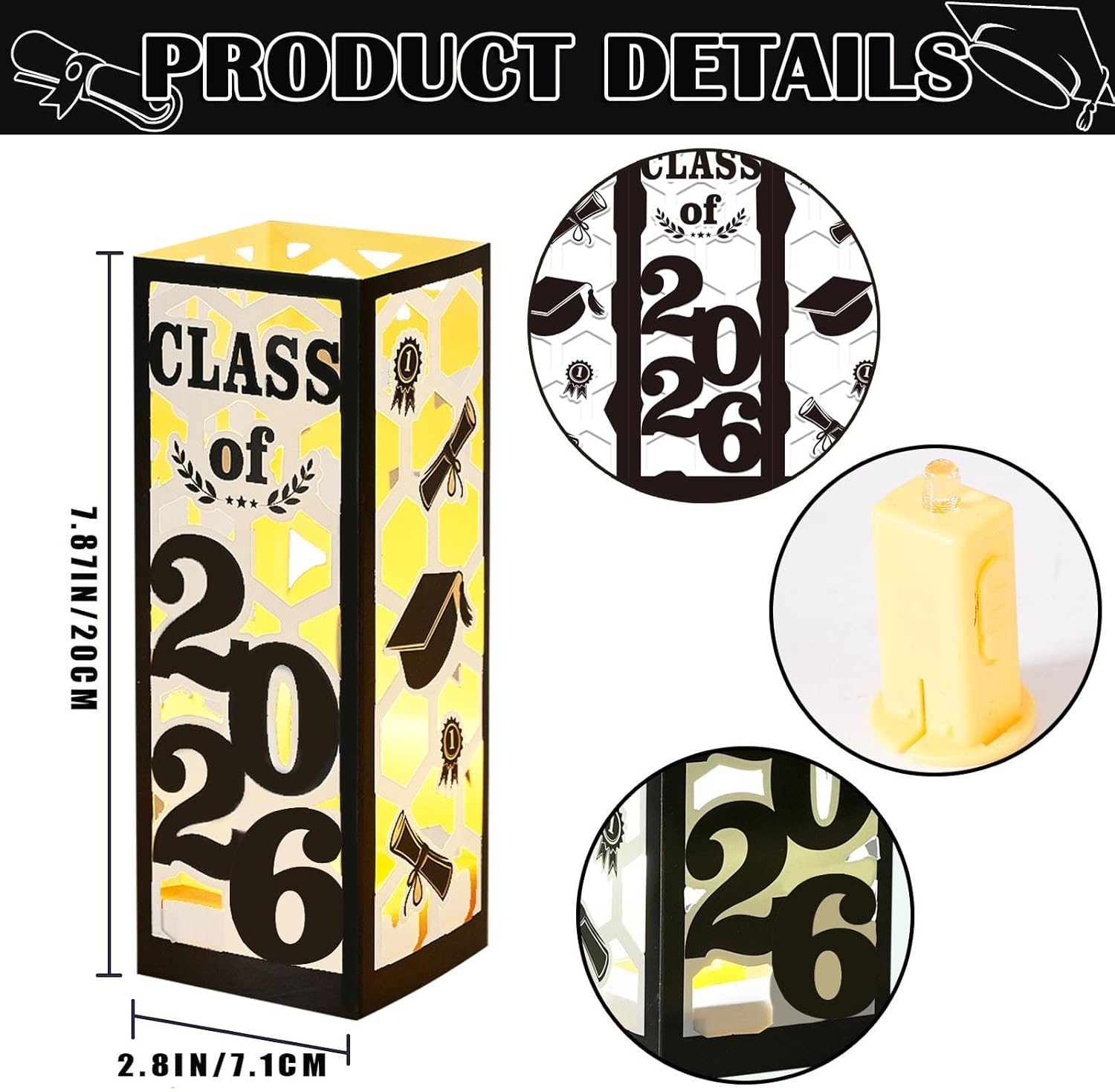 12 Pcs Light Up Graduation Centerpieces- Class of 2026 Graduation Decorations Lantern Boxes for College High School Congrats Graduation Party Supplies(Black)