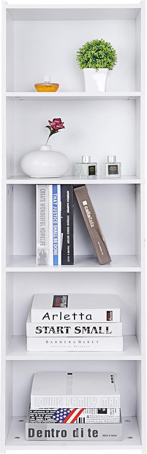 5-Tier Narrow Bookcase for Small Spaces, Freestanding Bookshelf Organizer with Open Shelves for Home Office, Bedroom, Apartment, Kids Room, Storage for Books, Toys and Bins