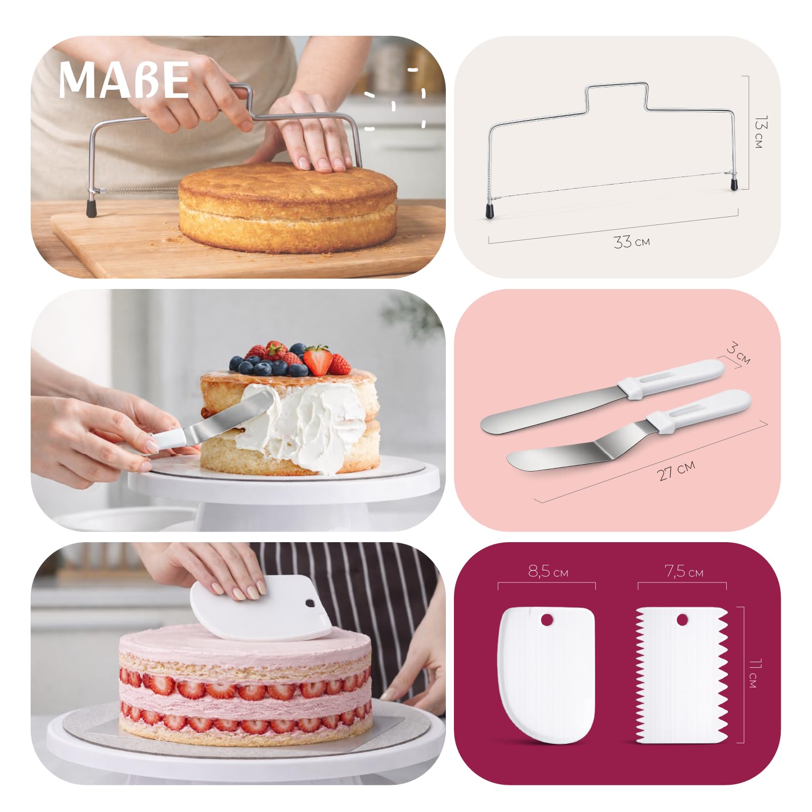 Torten Zubehör Set mit Premium-Spritztüllen & Spritzbeutel | Tortenring, drehbare Tortenplatte, Tortenschneider & vielseitiges Backzubehör – Kuchen Zubehör Set für Teenager & Erwachsene