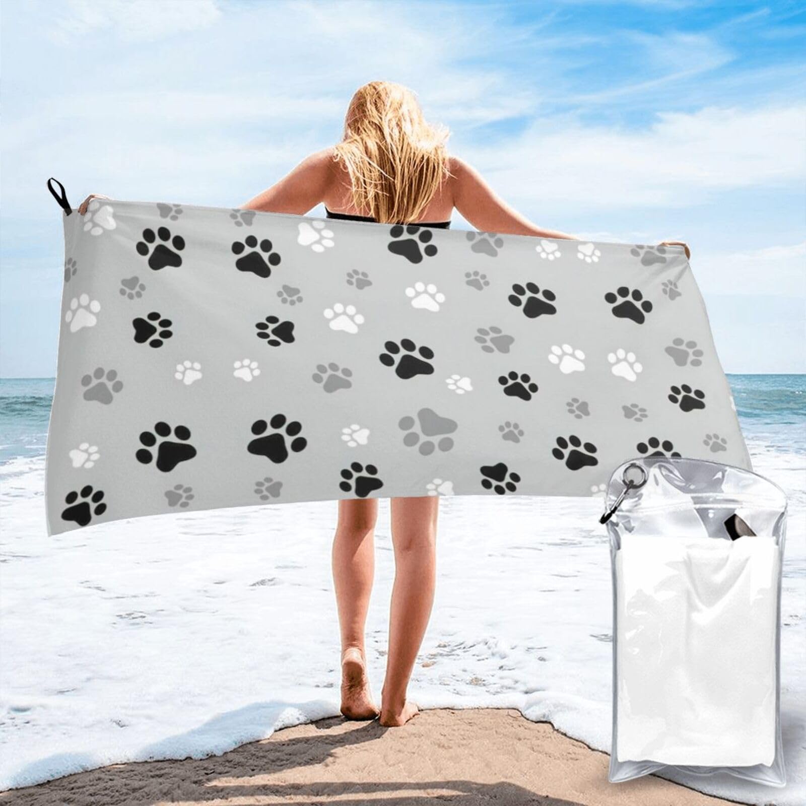 SDEGTHO Animal Paw Prints Print Beach Towel Quick Dry Portable For Swimming Yoga Adults Fitness