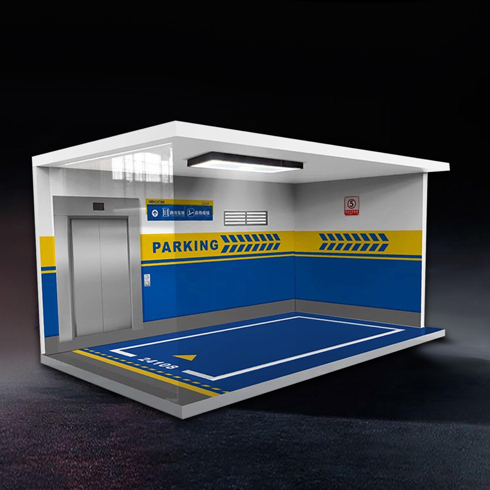 MagiDeal Vitrine de voiture, modèles à échelle 1/18, Simulation de Garage, Parking avec lumières, jouet de scène de véhicule en acrylique, bleu