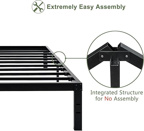 Miniatura 12 de 45MinST Marco de cama de plataforma reforzada de 14 pulgadas, base de colchón resistente de 3500 libras, de fácil montaje, listones de acero, sin