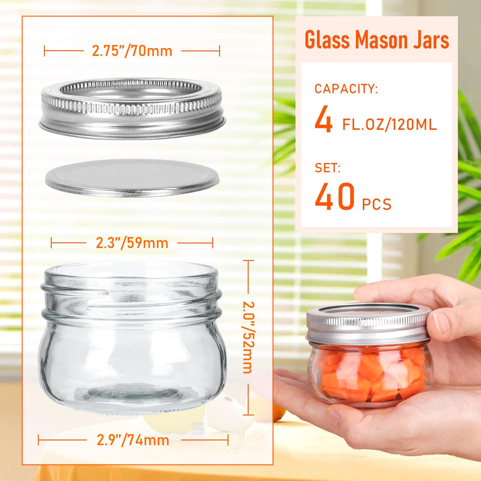 Alotpower 4oz Mason Jars 40pack, Glass Small Mason Jars with Lids for Jams, Candies,Spice,Honey,Snacks,Canning Jars 4oz for DIY Projects,Wedding/Party/Shower Favors(4fl.oz/Set of 40)