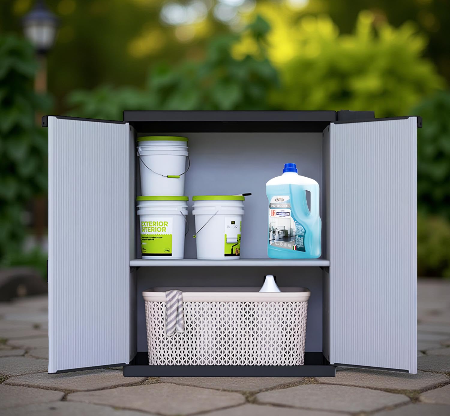 BuyStar Armadio Basso 2 Ante da Esterno 68x40x85h cm Ripiano Interno Maniglie Sistema a Incastro Senza Viti Idrorepellente