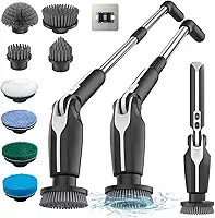 Esfregão giratório elétrico Leebein, esfregador com 4 ângulos ajustáveis e 8 cabeças de escova, com cabo longo e controle remoto, escova de limpeza para chuveiro, banheiro, banheira, chão (preto)
