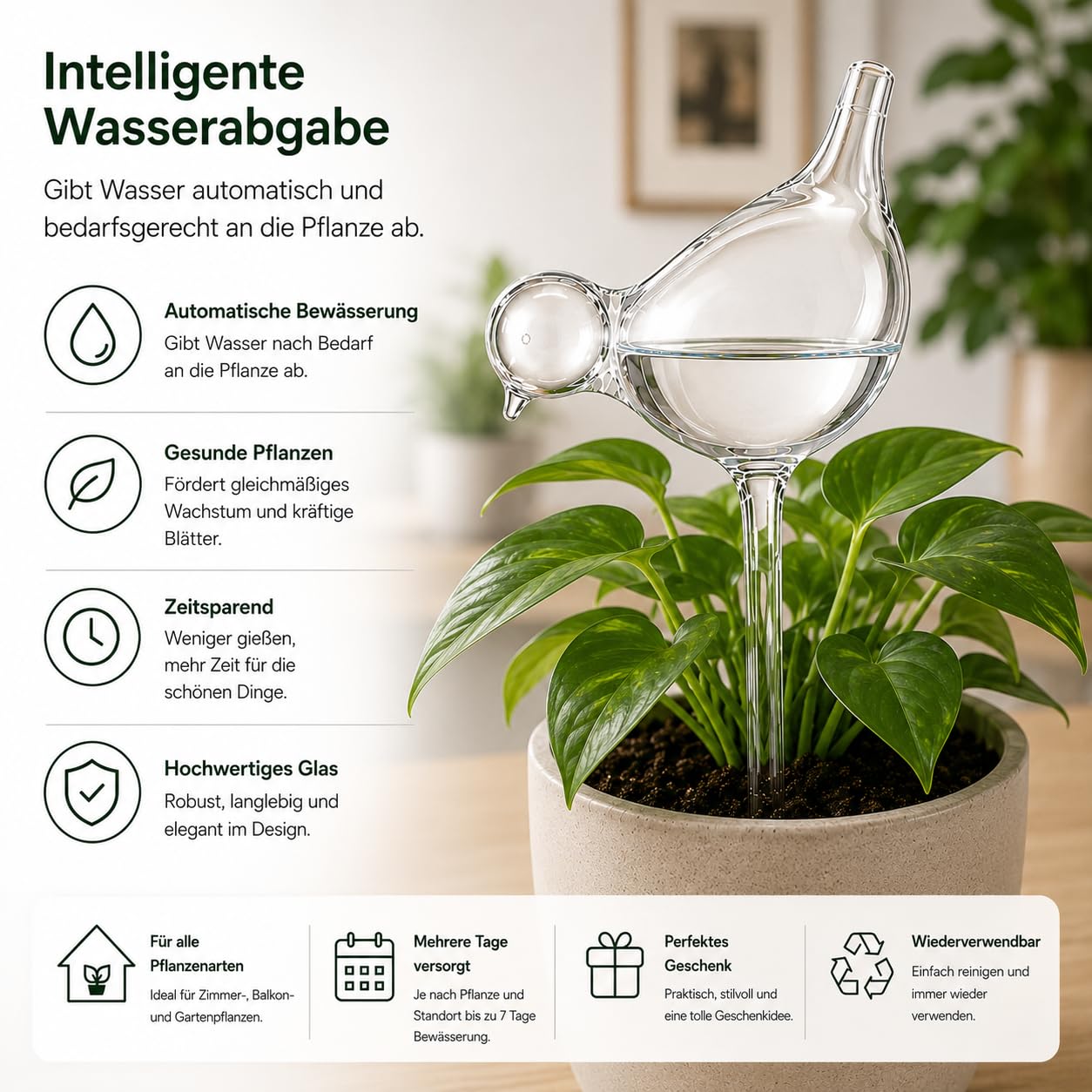 Vogel Bewässerungskugeln 6er Set aus Borosilikatglas 200ml Pflanzen