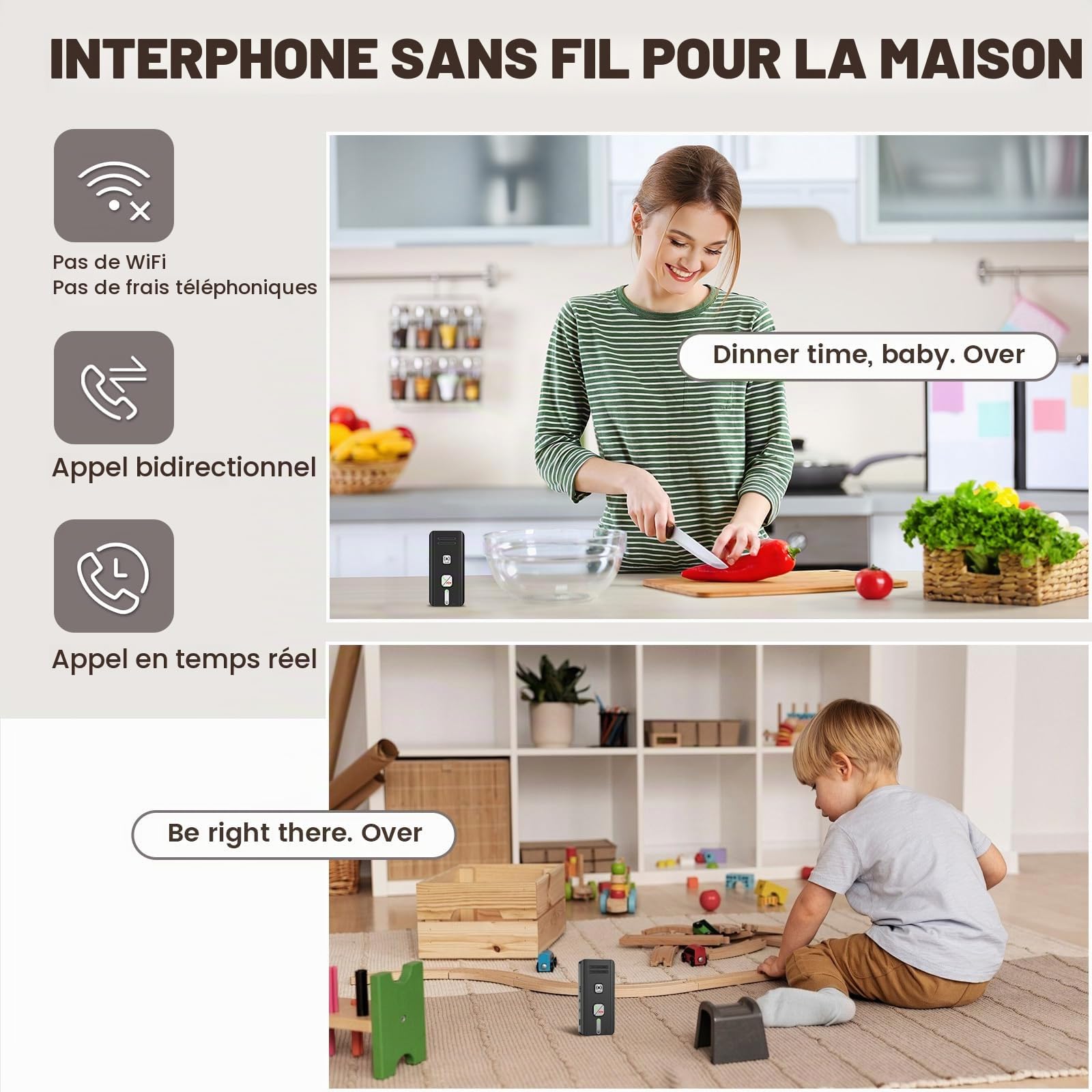 Interphone sans Fil 500 m, interphone Vocal sans Fil Longue portée | Interphone Interieur 2 Voies, Wireless Intercom pour Bureau, Maison, Personnes âgées (Noir)