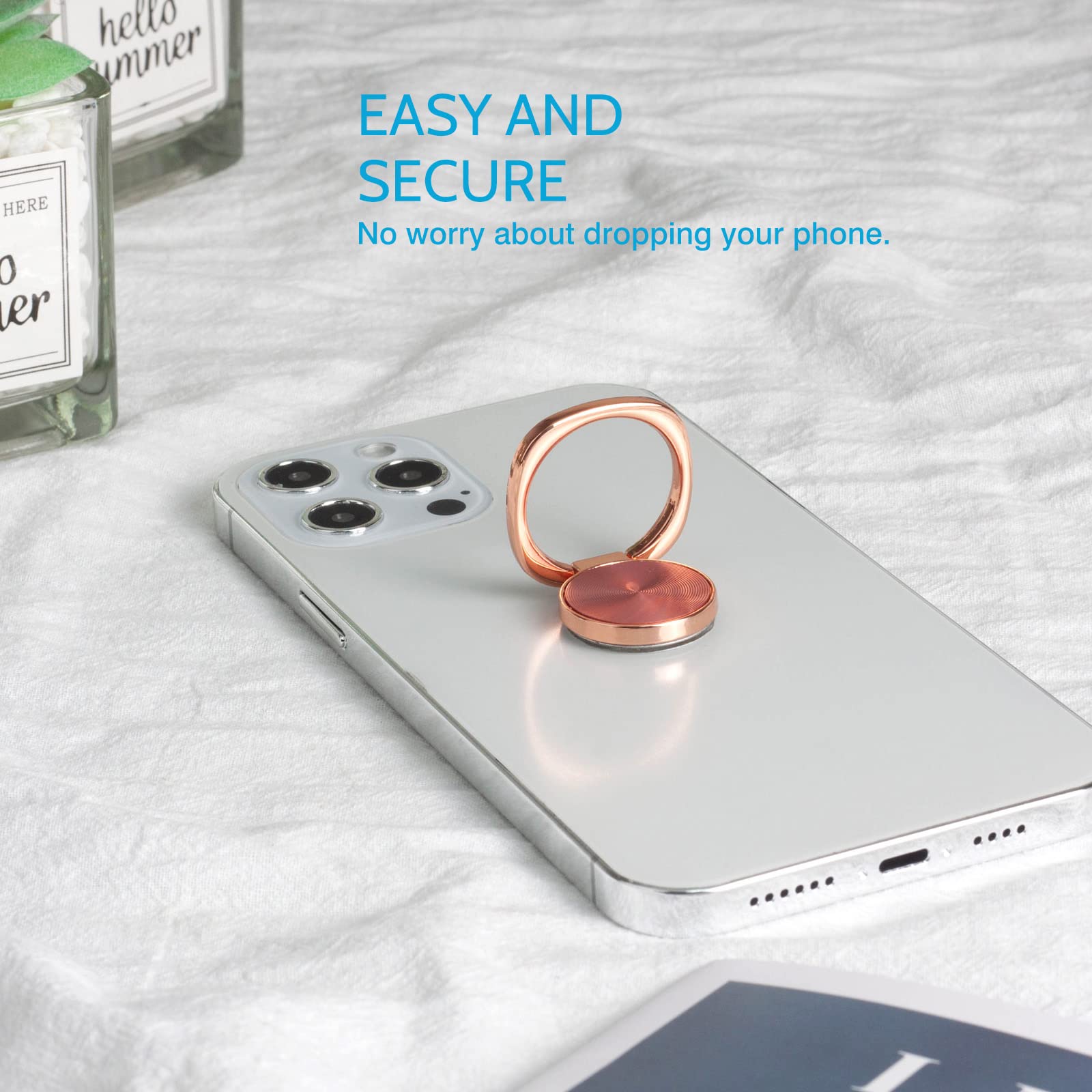 [Confezione da 2] Supporto ad anello per telefono cellulare con struttura arrotondata, rotazione a 360 gradi, con impugnatura in metallo lucido, accessori per smartphone (oro rosa)