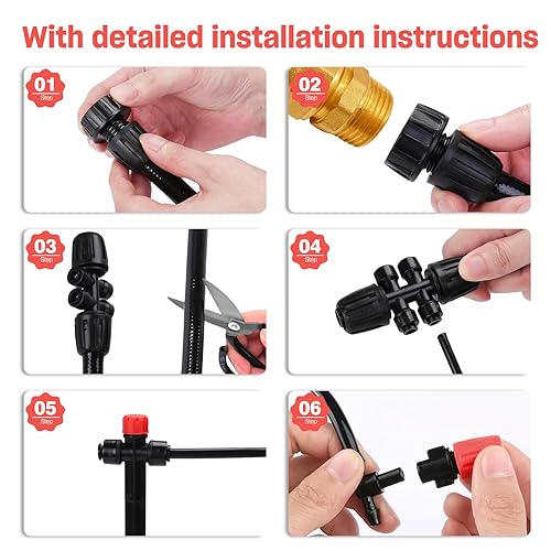 Miniatura 6 de Sistema de riego por goteo, kit de sistema de riego de jardín de conector rápido de 174 pies para césped, patio, invernadero de cama elevada, equipo