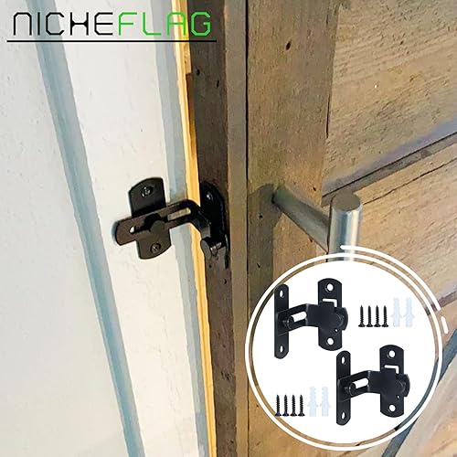 Miniatura 6 de Paquete de 2 cerraduras de puerta corrediza de granero de 90 grados para privacidad, pestillos seguros, pestillo de puerta de cobertizo para valla