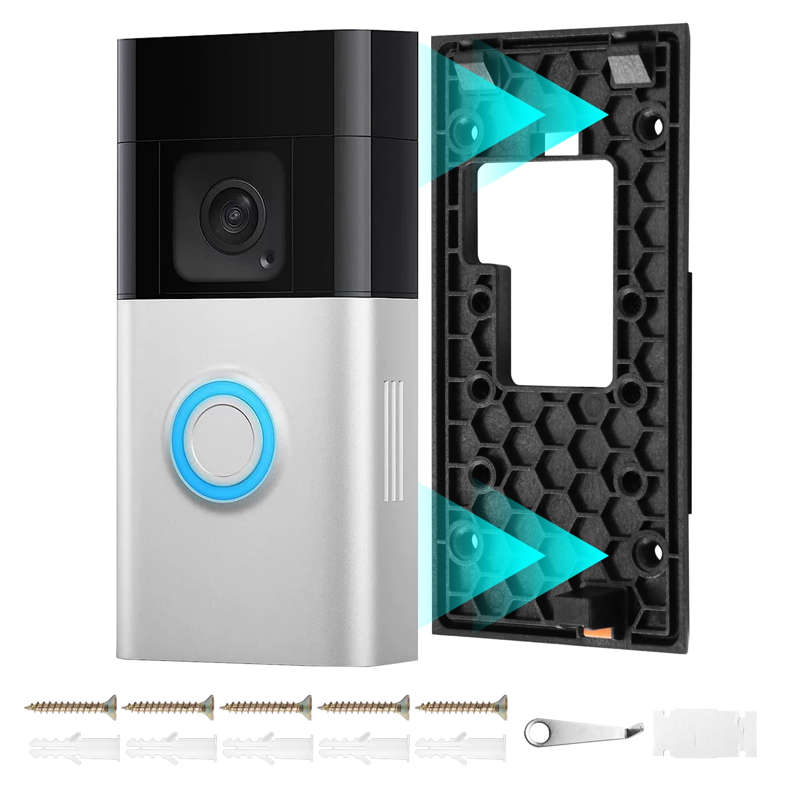 No-Drill Mounting Kit For 2024 Ring Battery Doorbell - Damage-Free Installation (Black)