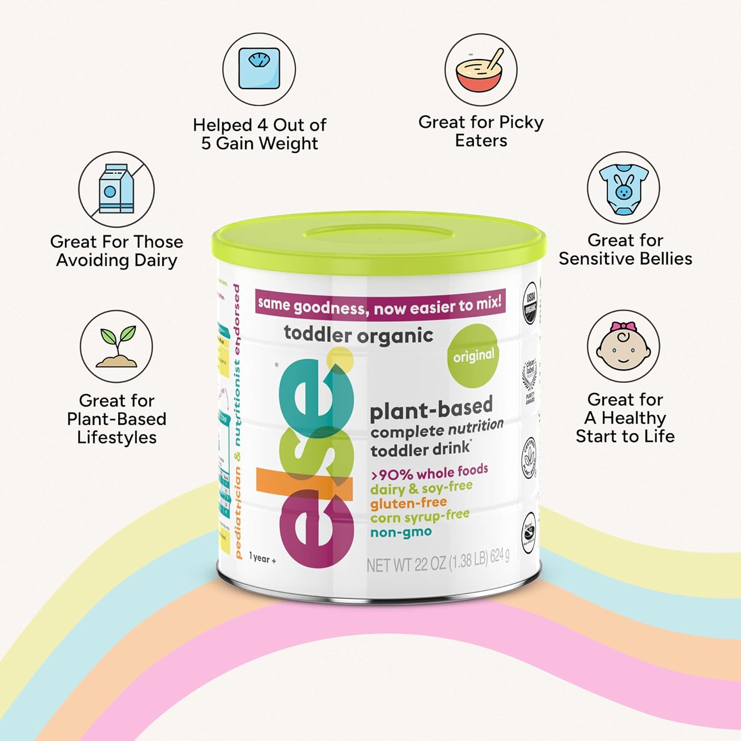Else Nutrition Organic Toddler Formula, Plant-Based Original Nutritional Drink 12–36 Months Dairy & Soy Free, Supports Immunity & Balanced Growth, 20+ Essential Vitamins | Made in US (22oz, Pack of 1)