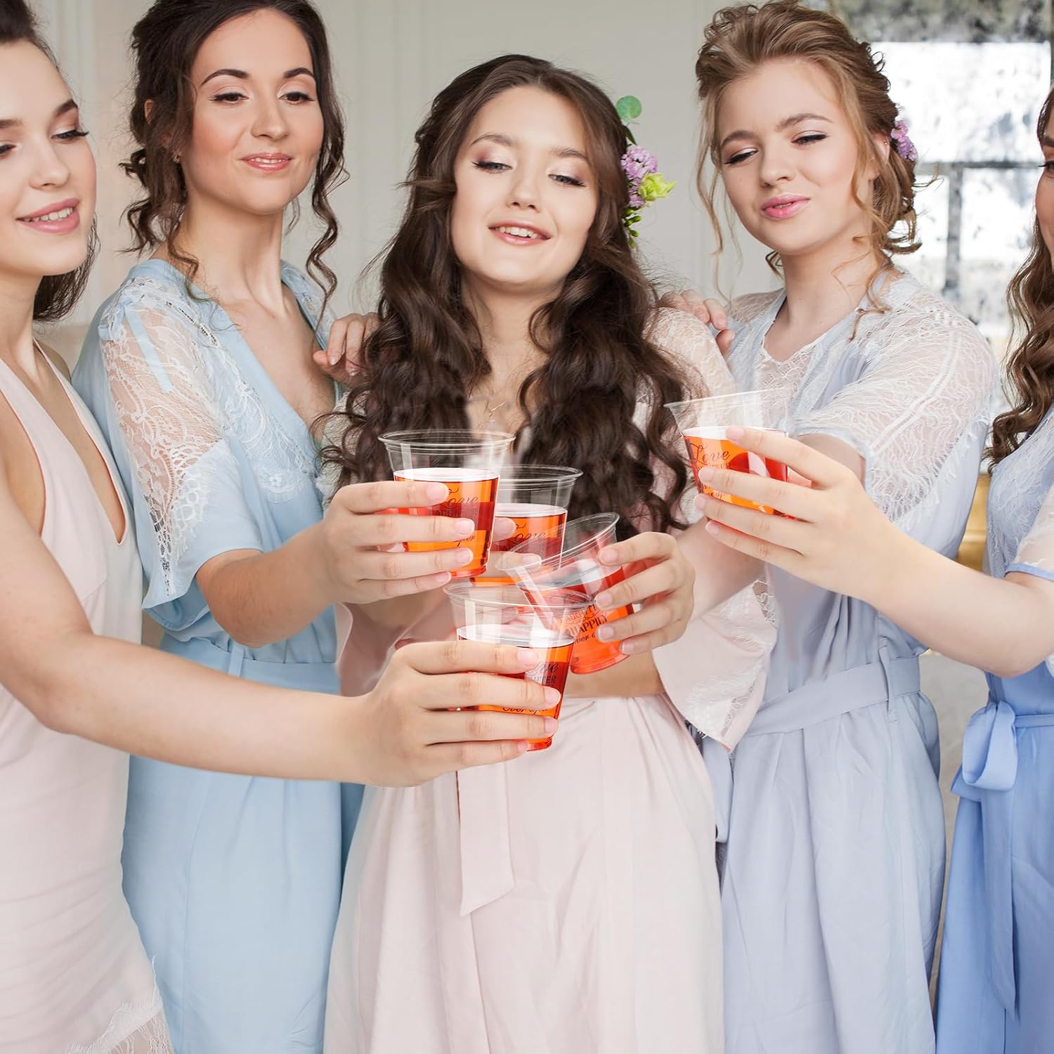 Dandat 200 Pack Disposable Wedding Plastic Cups Bulk 10oz Wedding Reception Cup Disposable Clear Plastic Glasses for Reception Supplies Bridal Shower Anniversary Birthday Party(Love Laughter) - Image 6