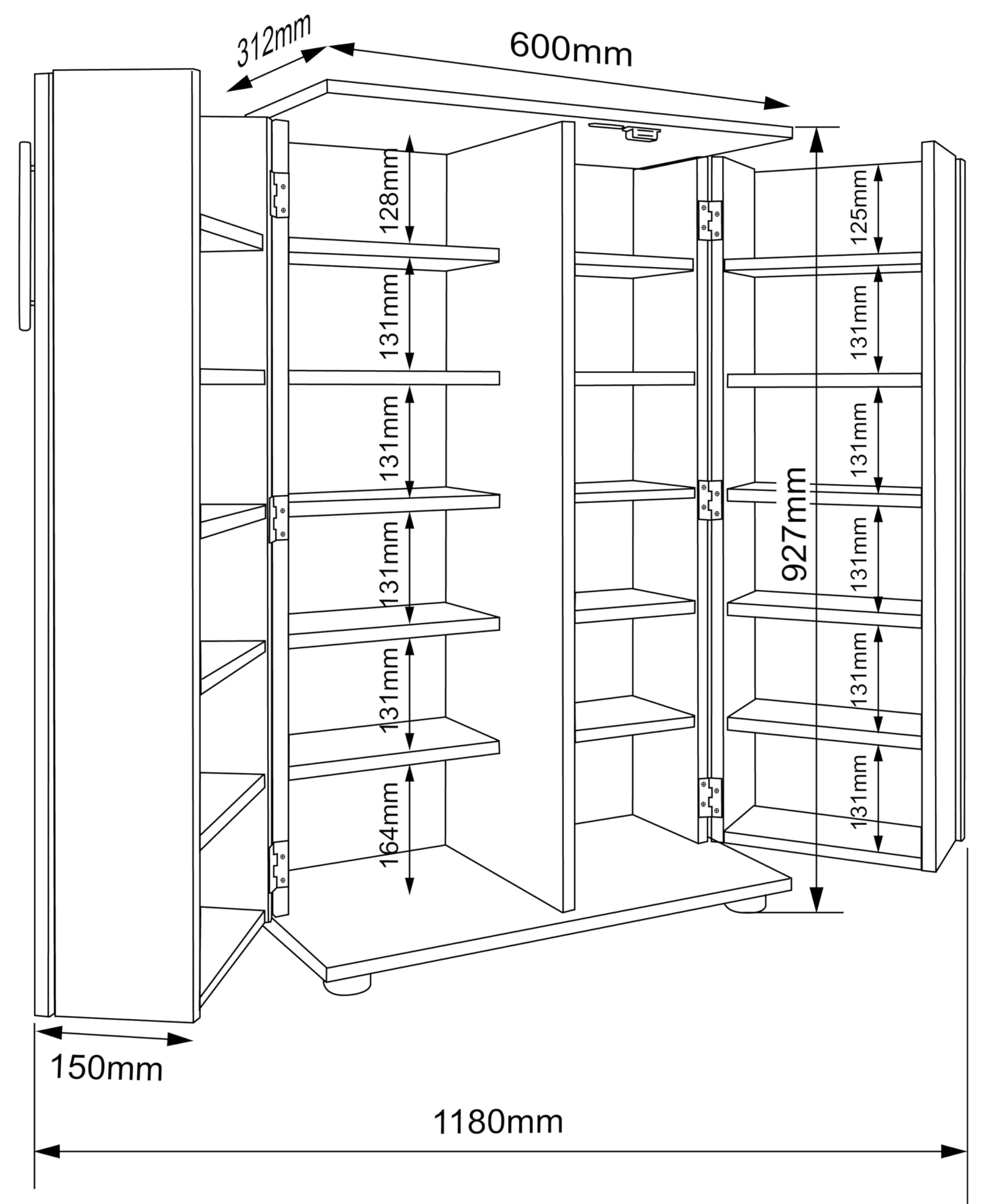 Holz CD DVD Stand Regal/Schrank | platzsparender CD Schrank mit 2 abschließbaren Türen für 600 CDs oder 260 DVDs oder 144-Videos | Maße: H. 93 x B. 60 x T. 31 cm | 20 variable Einlegeböden – Engalo XL