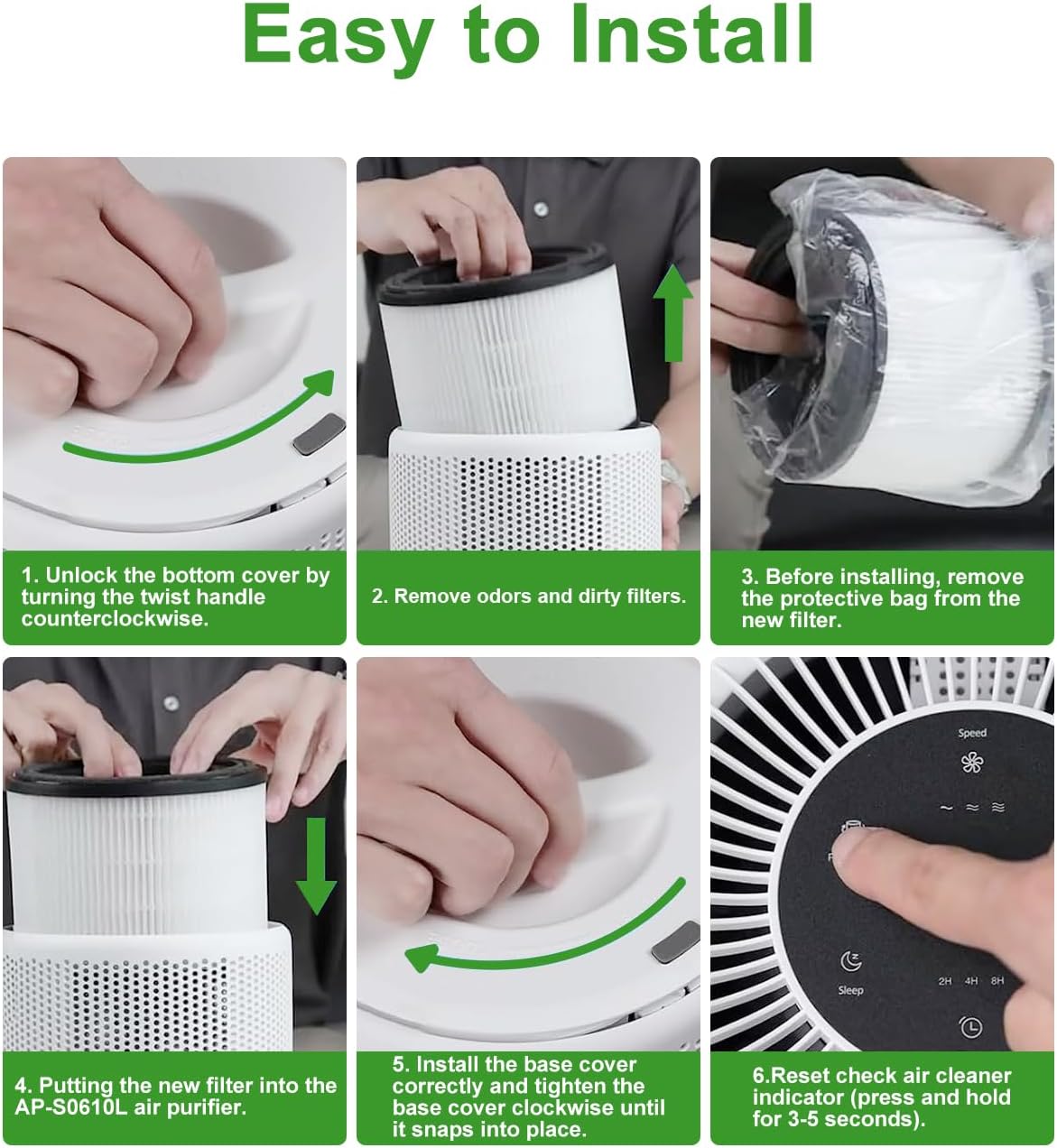 AP-S0610L Replacement Filter, Compatible with MOOKA AP-S0610L Air Purifier, 3-IN-1 Replacement Filter, Pre-filter & Activated Carbon filter for Pet Odors, 2 Pack - Image 8