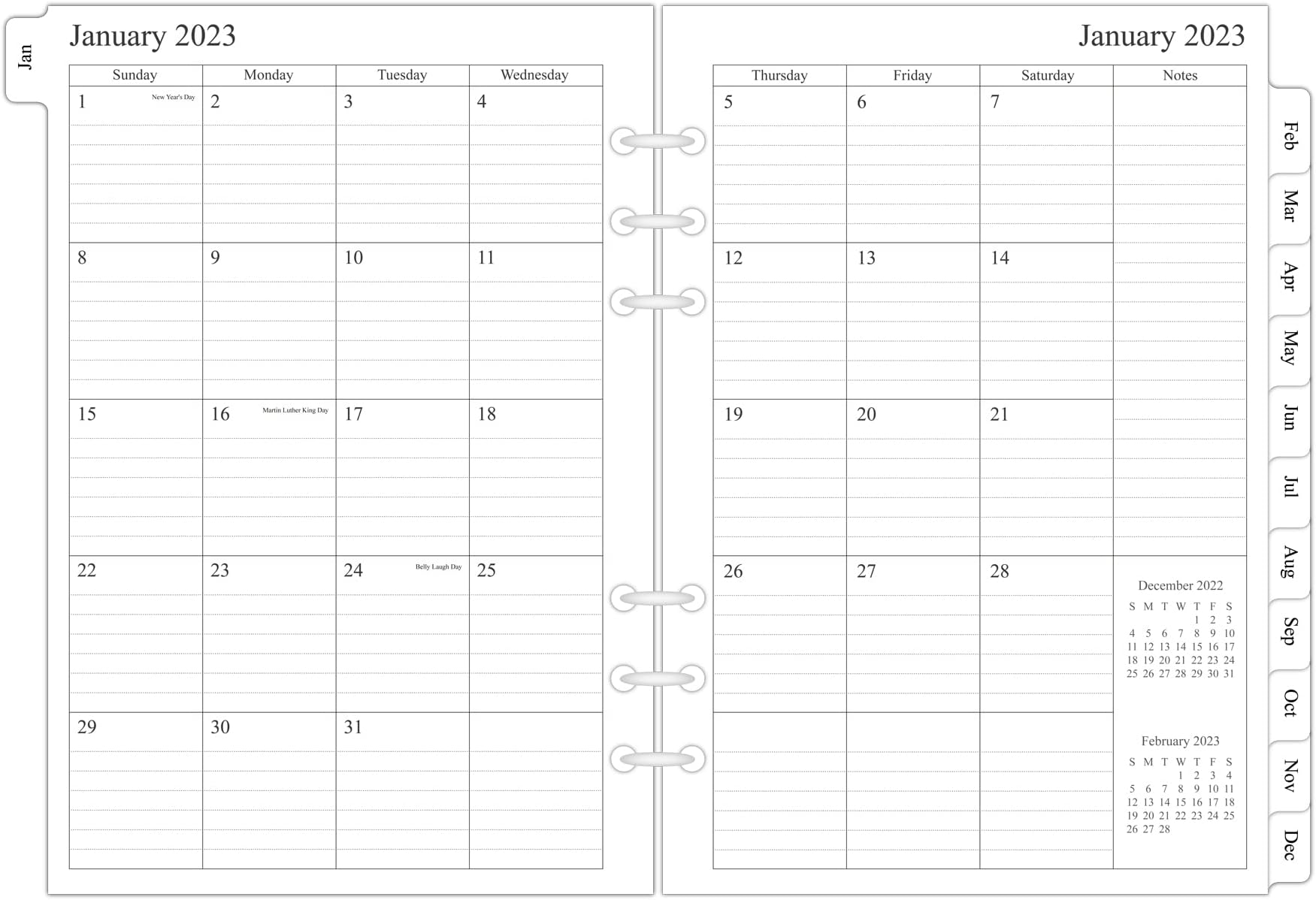 2023 Monthly Planner Refill for A5 Binder, Two Page Per Month, January 2023 - December 2023, 5.6"x8.3", 6-Hole Punched