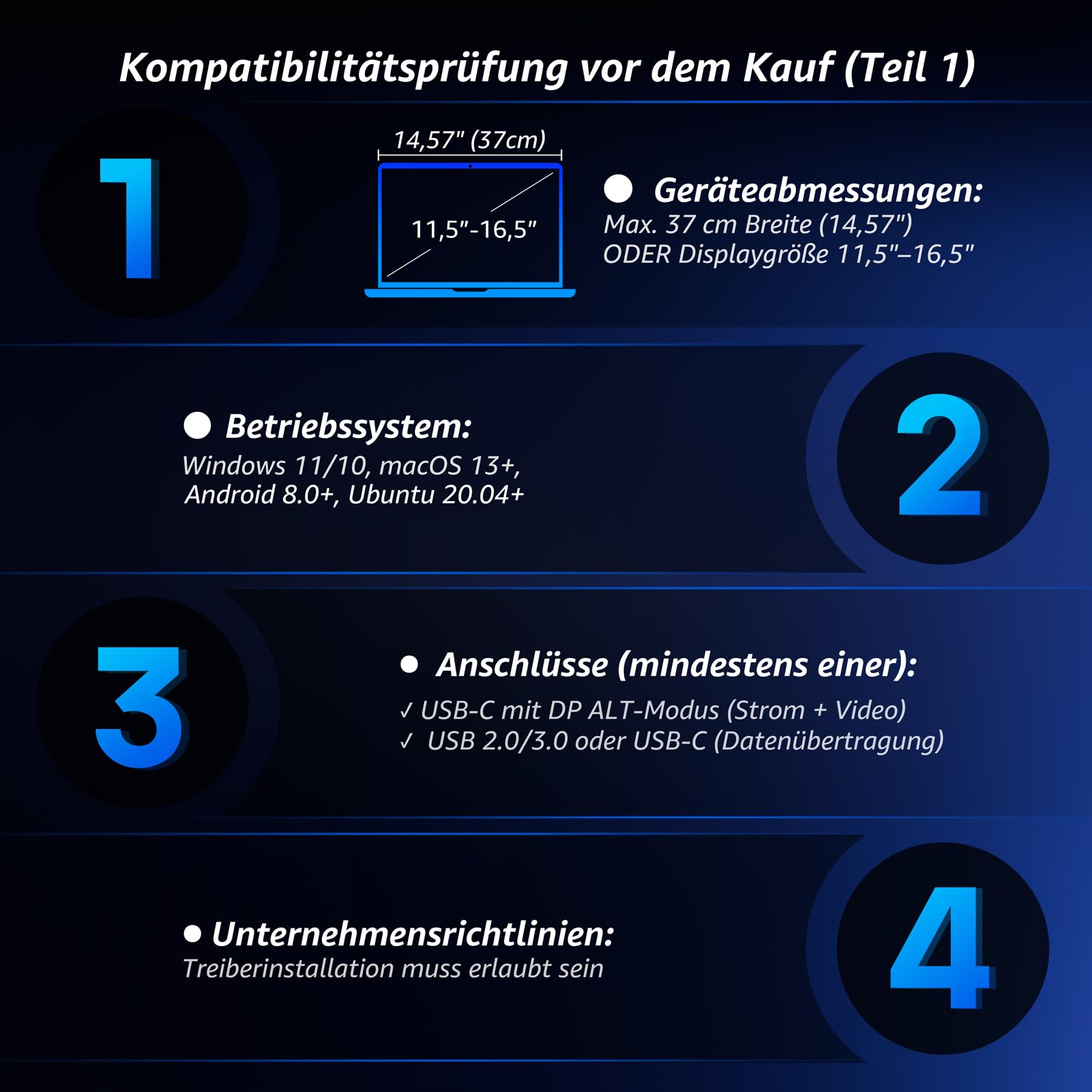 ROADOM 15,6" Triple Laptop Monitor, 1080P FHD IPS, Type-C, Metallgehäuse | 3-Bildschirm-Erweiterung, 1080P FHD IPS, Type-C & USB, 360° Drehbar, Faltbar, Metallgehäuse, Win/Mac/Android