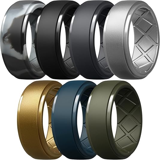 Egnaro Men's Silicone Rings 10mm Wide 2.5mm Thick Rubber Wedding Bands, Multipack 1/4/7 Breathable Comfort Fit For Workout