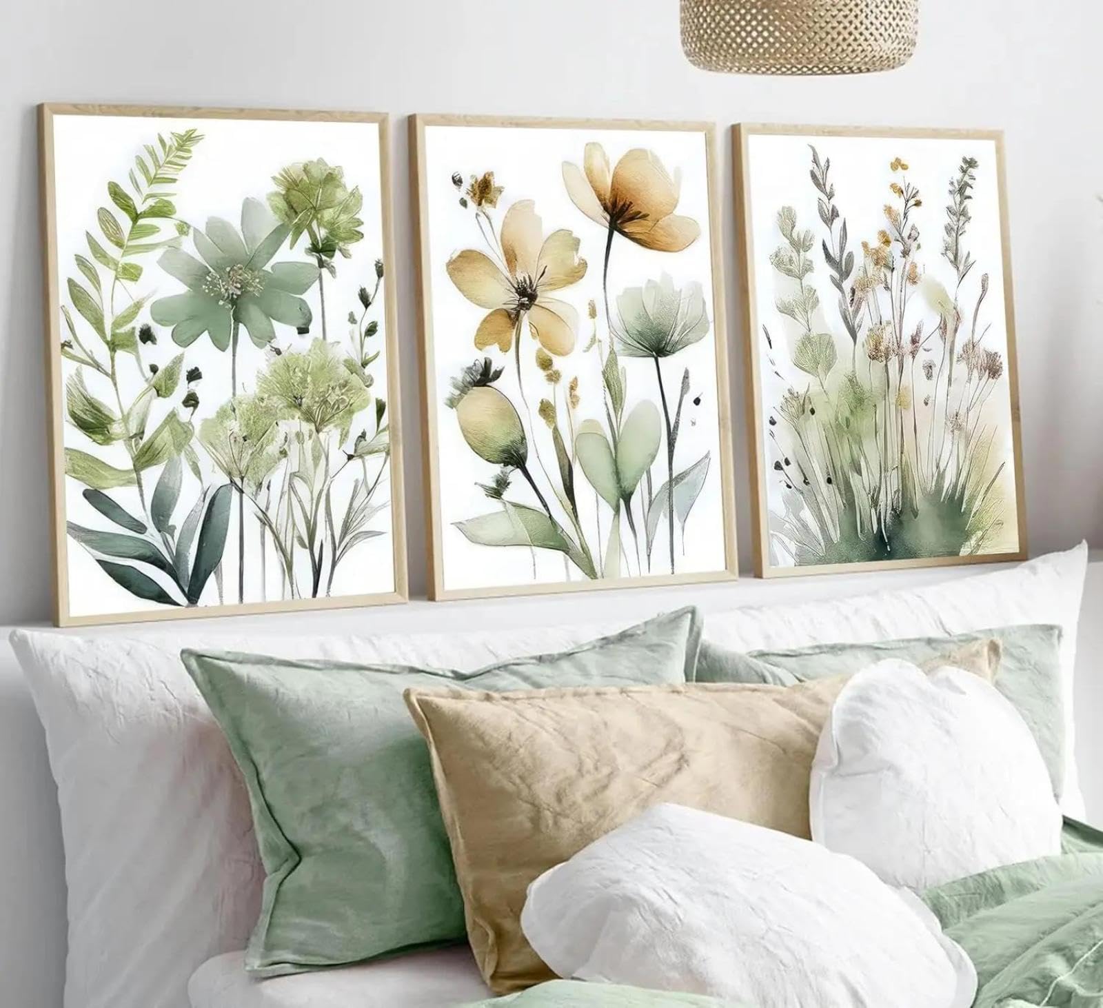 Baibexing Abstract Green Plant And Flower Minimalist Canvas Painting Poster And Prints Wall Art Picture For Living Room Home Decor 40X60Cmx3Pcs Unframed