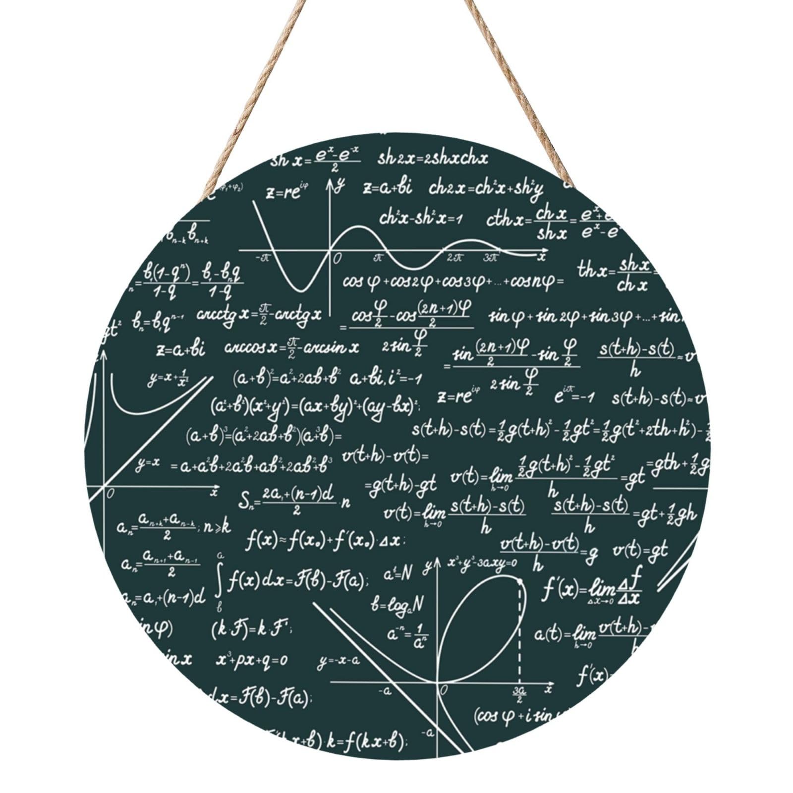 InOmak Handwritten Math Formulas Pattern, Round Wood Panel Painting 12 in, Wall Hanging Painting For Home