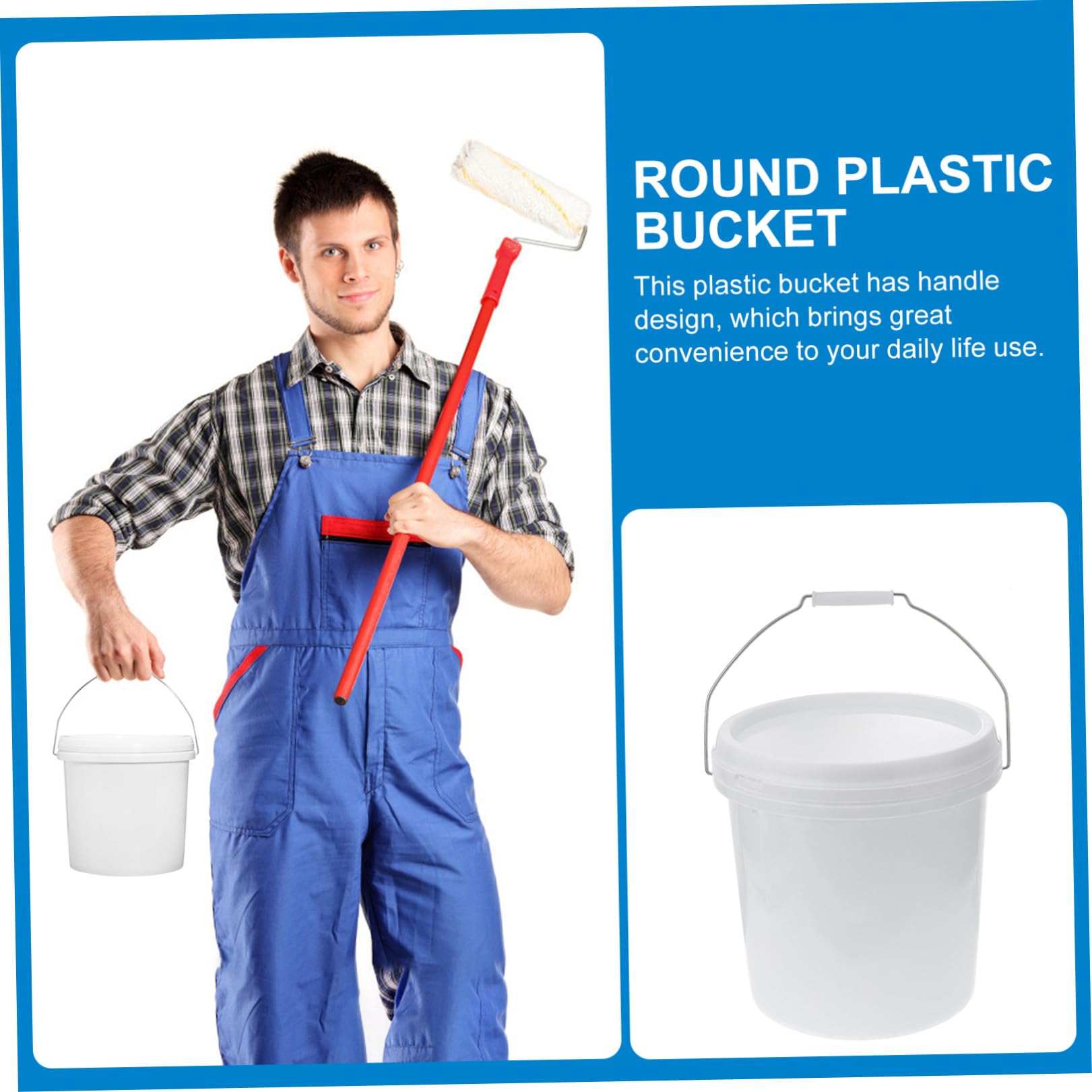 Veemoon Seau Rond en Plastique 10l Couvercle Blanc, Seau pour Produits de Nettoyage, Récipient Étanche et Portable, Usage Domestique Polyvalent pour Ménage, Jardin et Stockage, Pratique