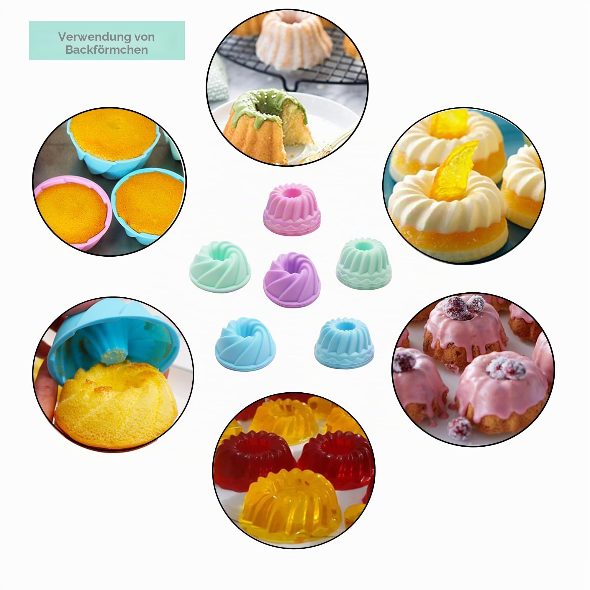 Tongjude 54 Stück Silikon-Backformen Set, 10 Silikon-Kuchenformen, Brotbackform und Muffinformen, Antihaft-Backform, mit Messbecher und Löffel Set, grau