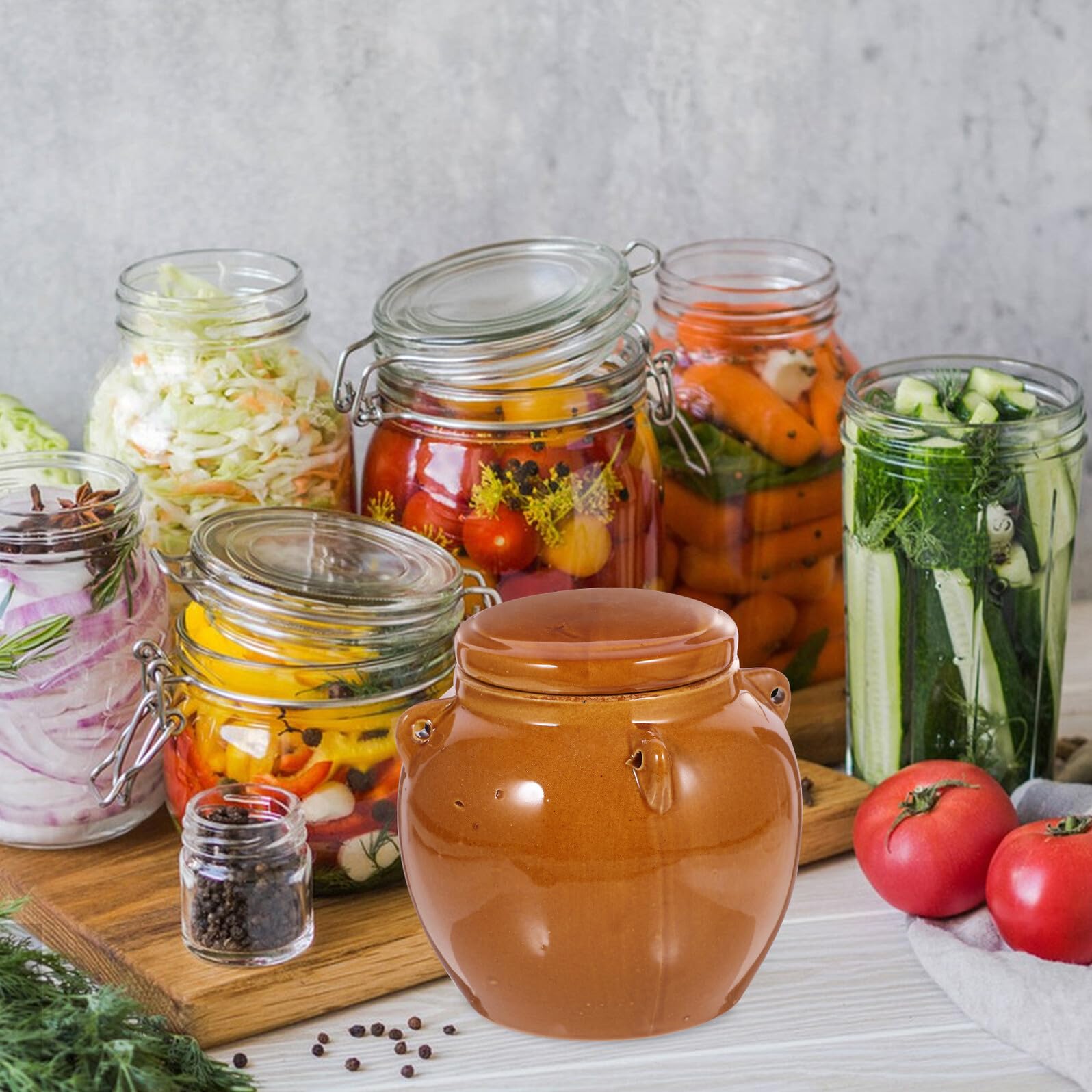 Retro Keramik Vorratsglas 800ml mit Dichtdeckel für Eingelegte Gurken und Marmeladen Braunes Dichtes Aufbewahrungsglas mit Glatter Oberfläche für Zuhause und Restaurant