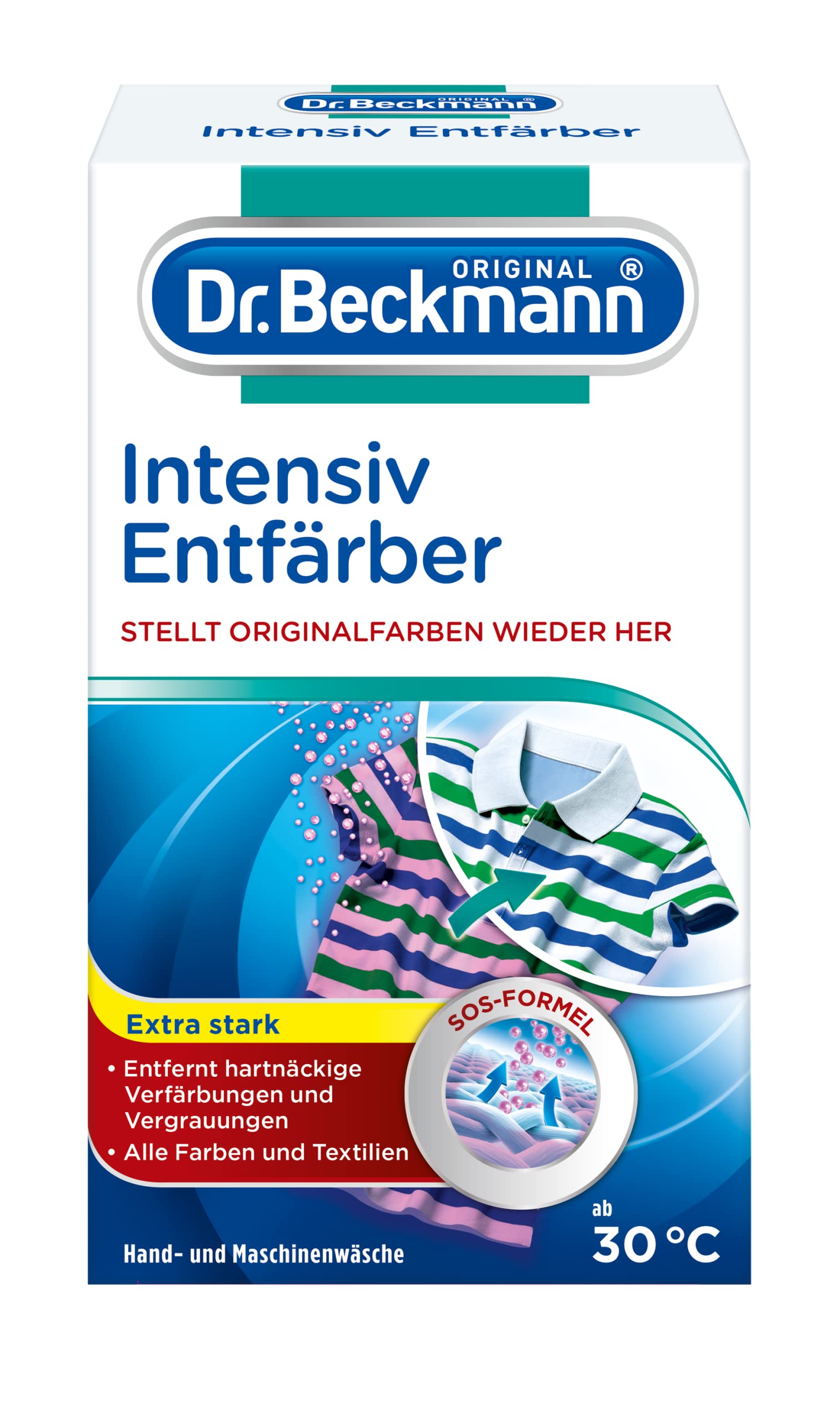 Dr. Beckmann Intensywny odbarwiacz 2 x 200 g | do wszystkich tekstyliów i kolorów | usuwa uporczywe przebarwienia i utrzymuje intensywność kolorów