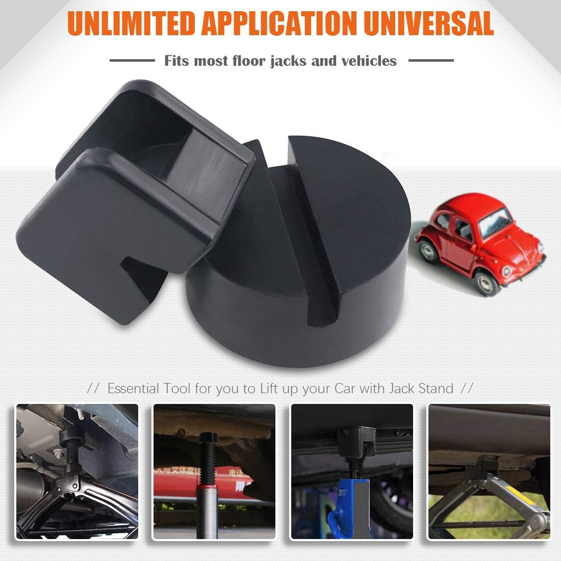 Rustark 4 Packs Floor Jack Pad Adapter for Jack Stands 2-3 Ton Universal Heavy Duty Rubber Jack Disk Pads Slotted Frame Rail Pinch Welds Protector for Lifting Car