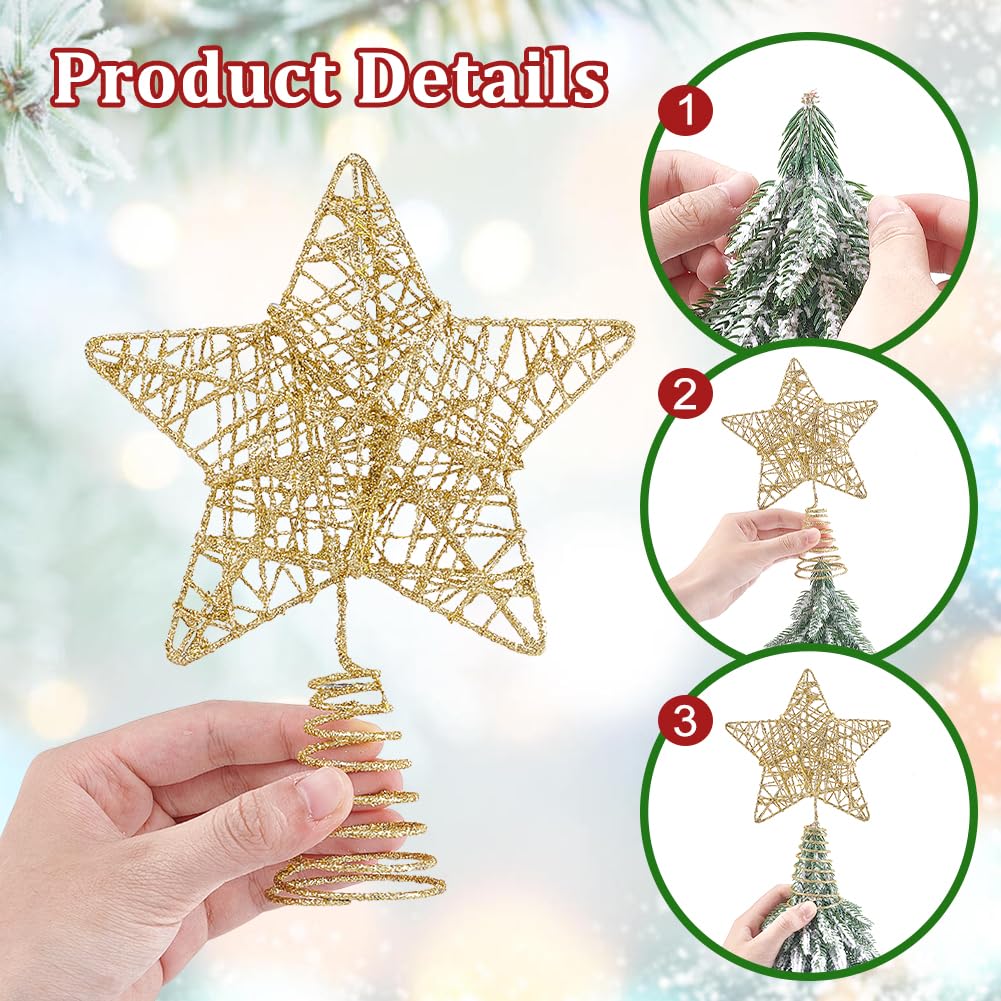 NBEADS 6 Pcs Décoration de Sapin en Métal Doré, Pailleté Étoile de Sapin de Noël Décoration d'arbre de Noël pour Décoration de Fête Intérieure